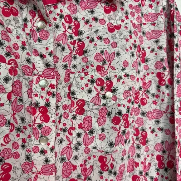 Angie Y2K Shirt Womens Large Cherry Floral Snap Button Western Boho Cotton Top - Picture 6 of 10